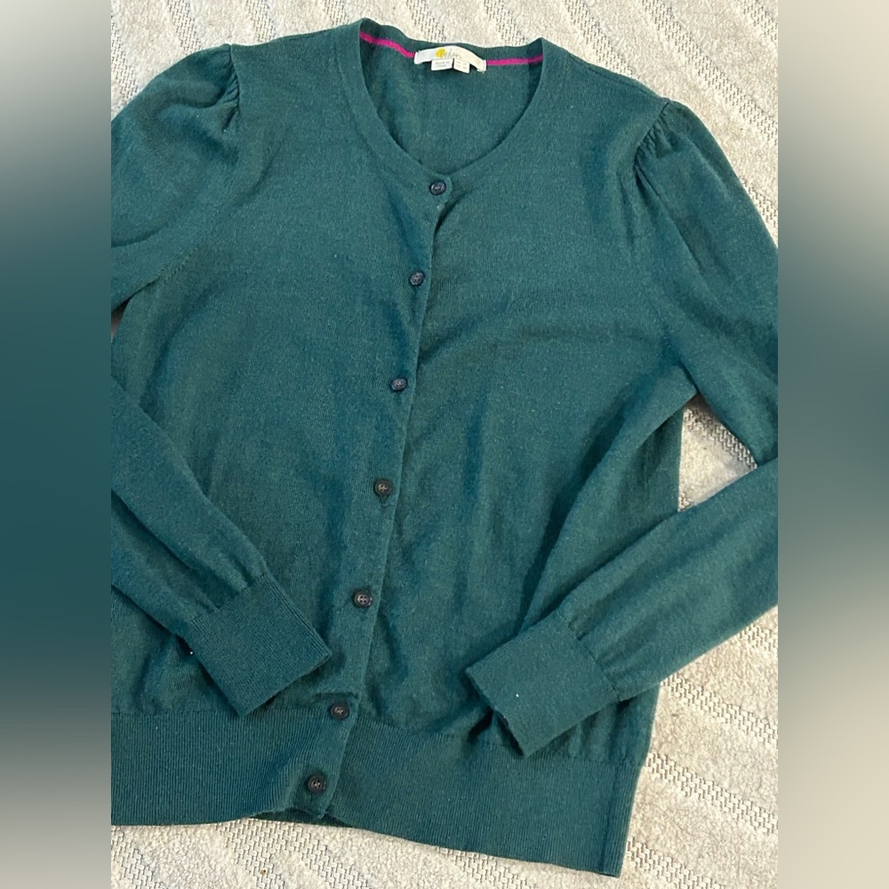 Boden 100% Wool Green Sweater Button Down Cardigan - Size 10 - Picture 6 of 14